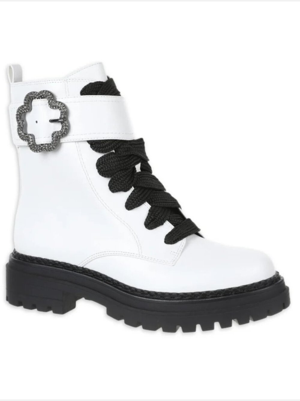 Sam & Libby Samantha White & Black Embellished Combat Boots Women US 7